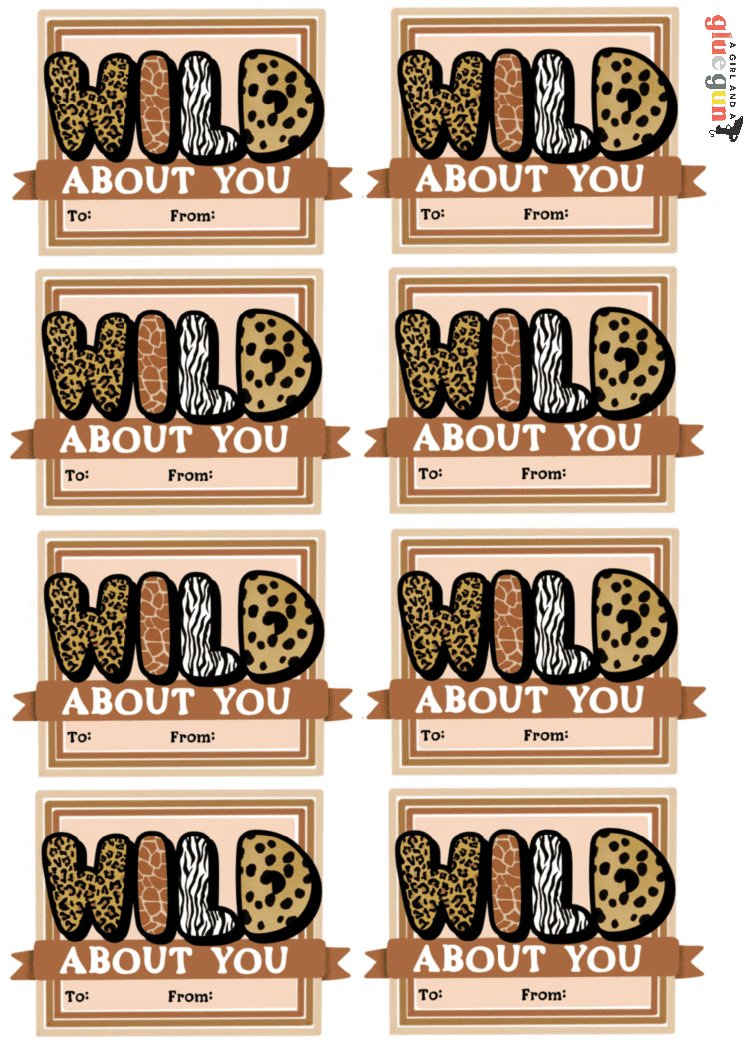 Wild About You Valentine Free Printable! - A Girl And A Glue Gun inside Wild About You Valentine Free Printable