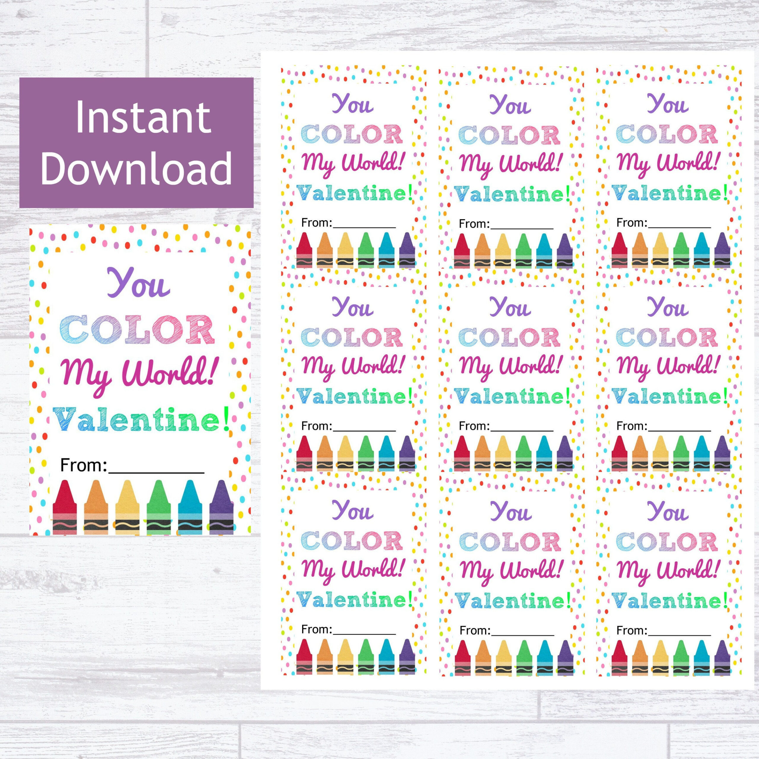 You Color My World Valentine - Printable Download Crayon Marker pertaining to You Color My World Valentine Printable
