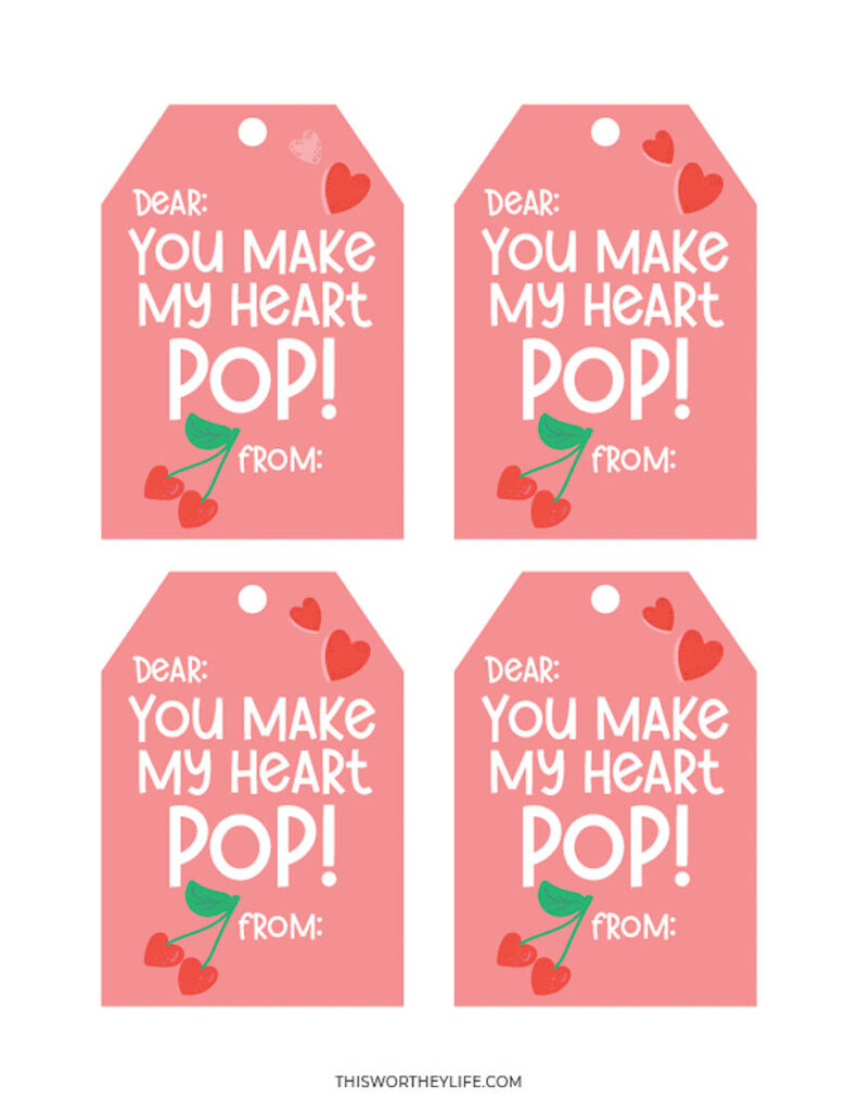 You Make My Heart Pop Free Printable Valentines Tags for You Make My Heart Pop Valentine Printable