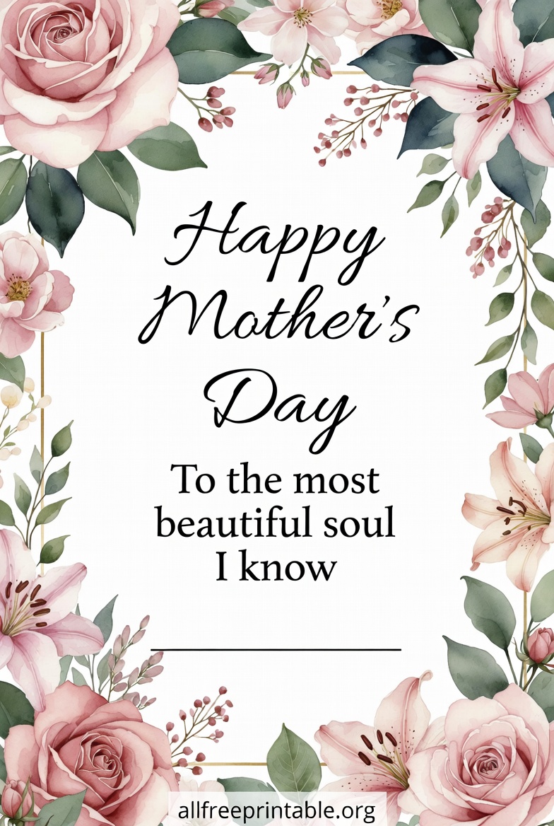 Free Printable Mother's Day Cards 2026 - Floral Watercolor Design