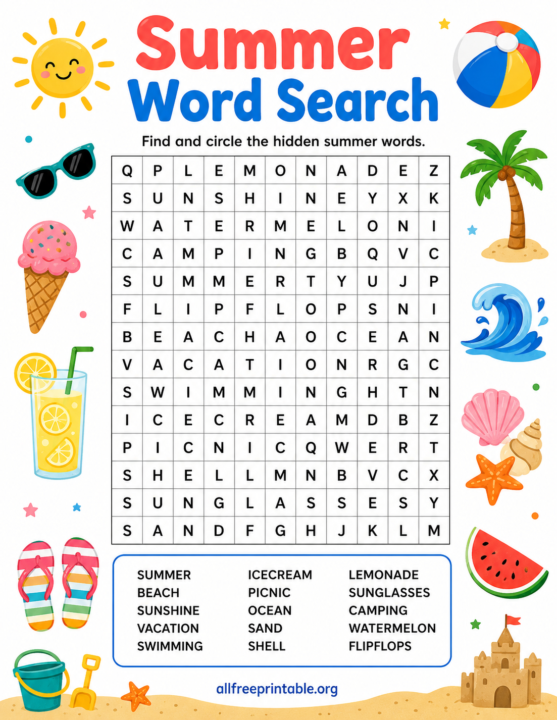 Free Summer Word Search Printable Puzzles - allfreeprintable.org