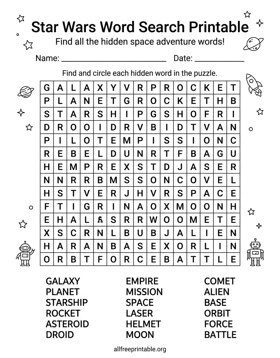 Star Wars Word Search Printable