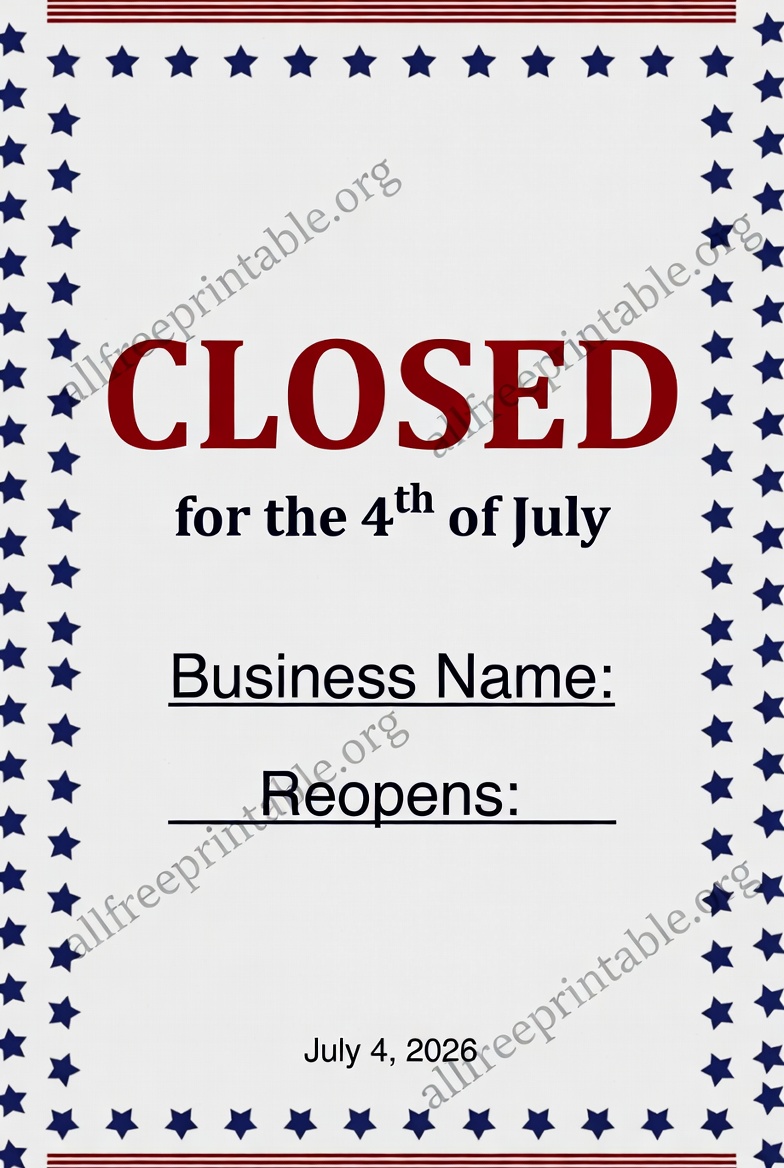 Free Printable Closed 4th of July Signs