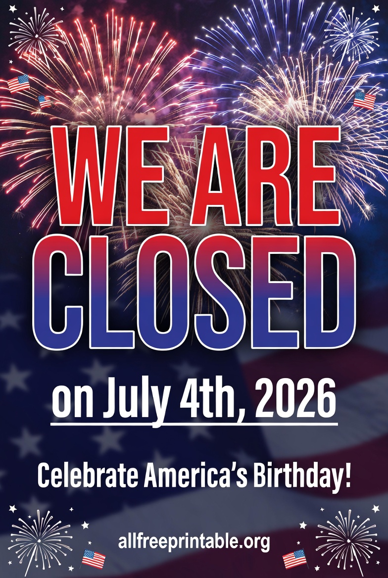 Free Printable Closed 4th of July Signs