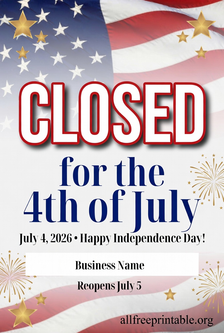Free Printable Closed 4th of July Signs