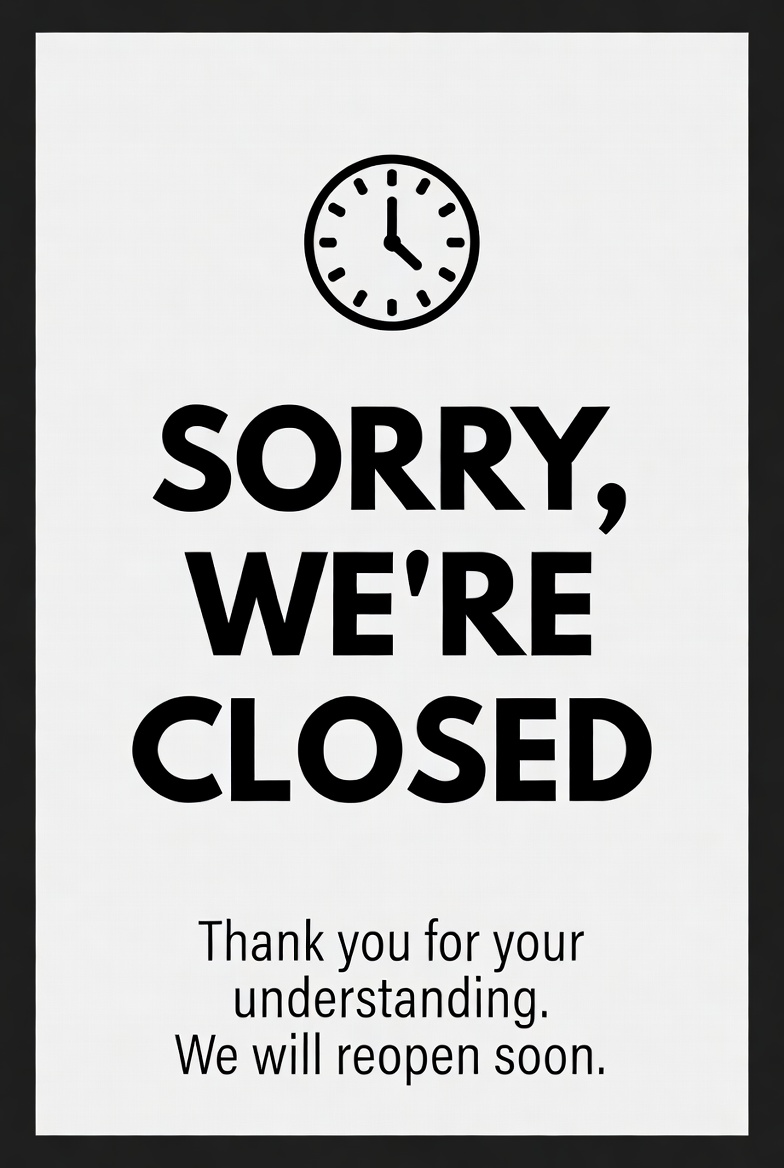 Sorry We're Closed Sign Printable