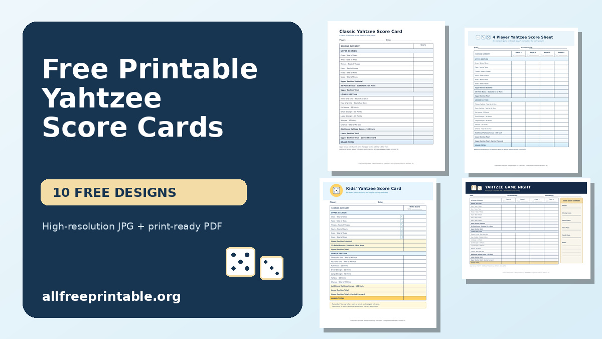 Free Printable Yahtzee Score Card