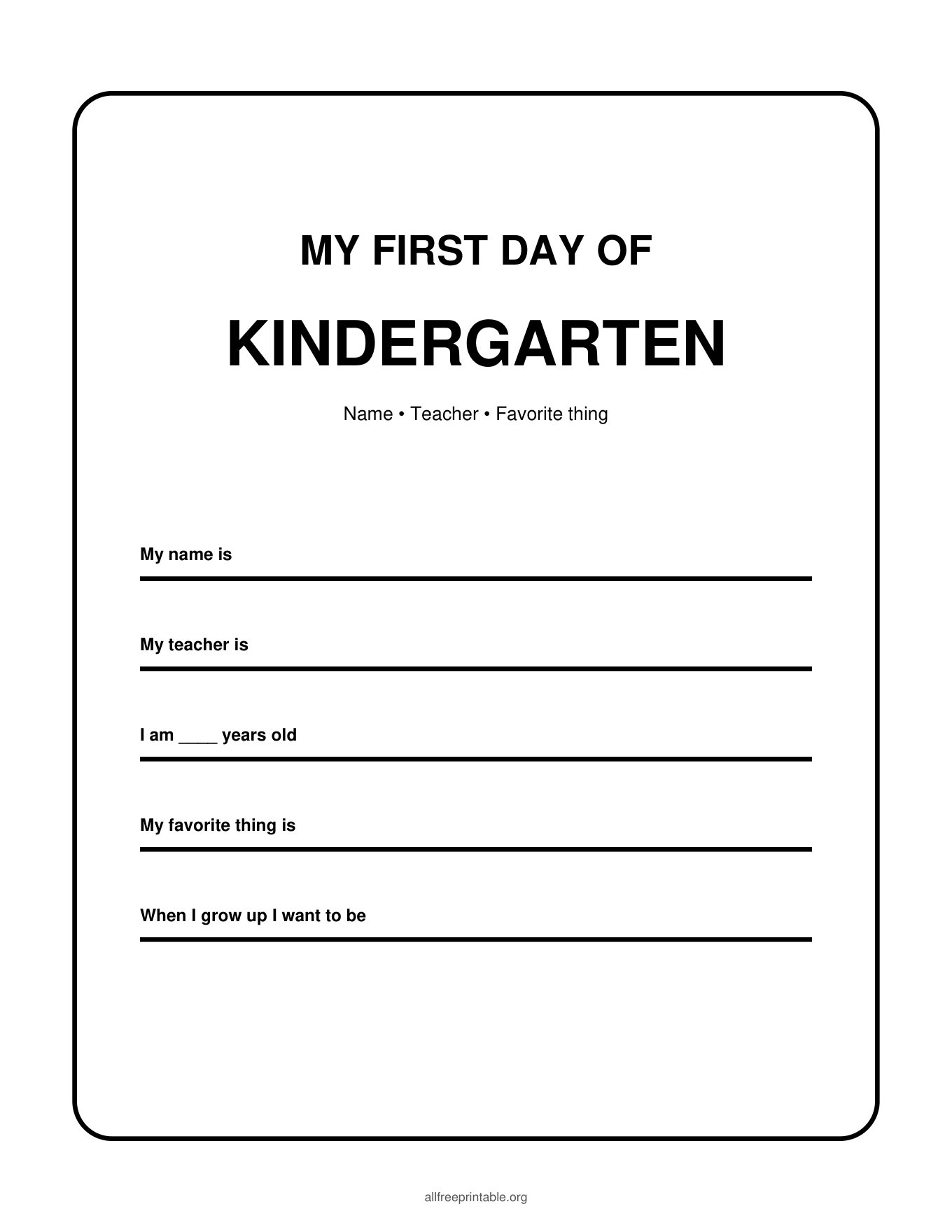 first day of kindergarten printable signs