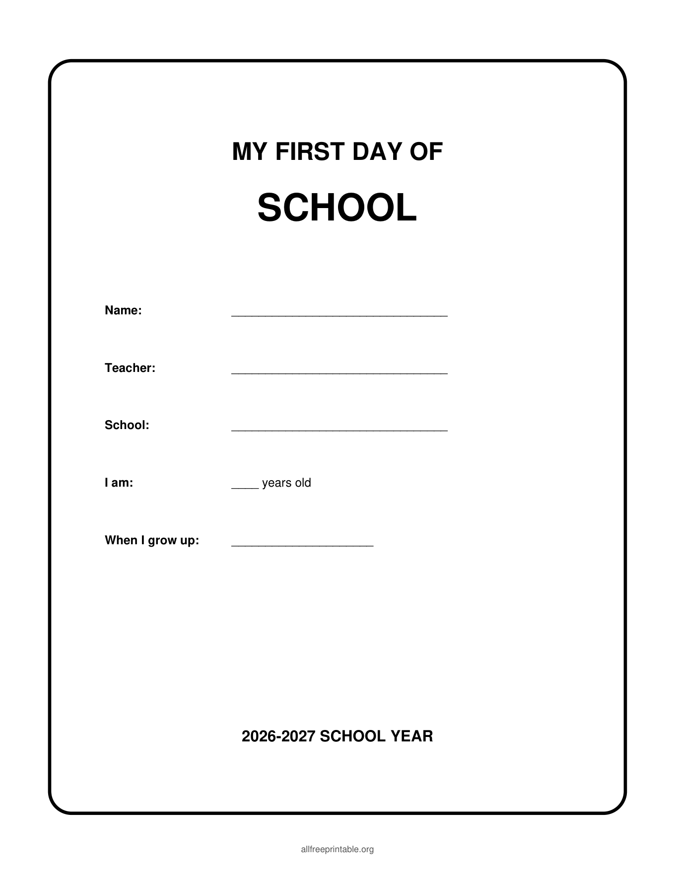 free printable first day of school sign PDF