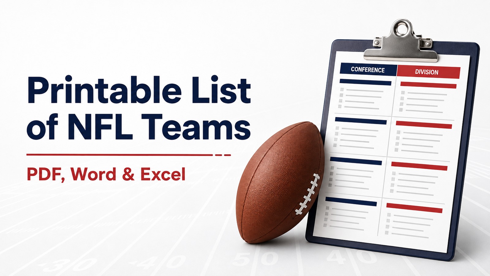 Printable list of NFL teams available in PDF, Word, and Excel formats