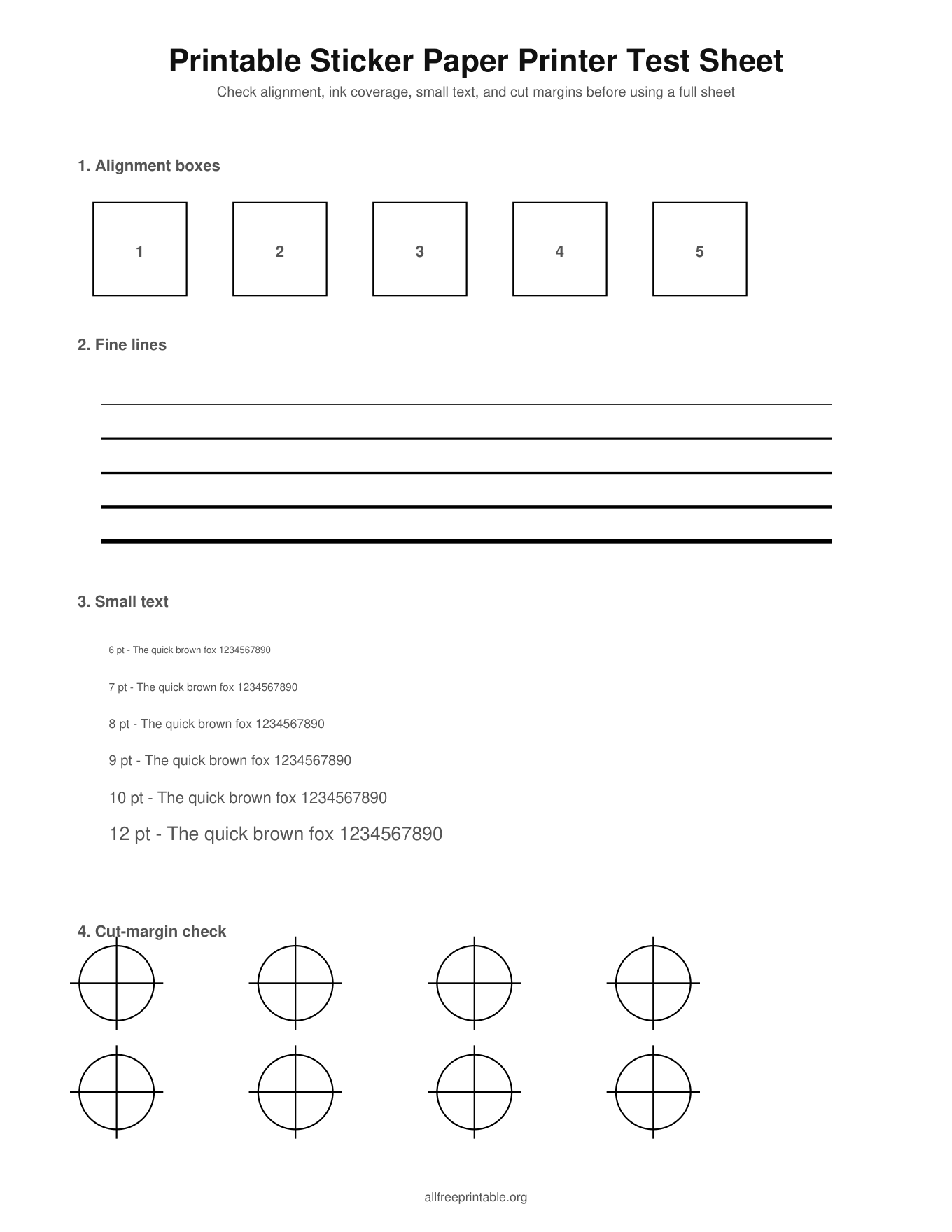 printable sticker paper printer test sheet
