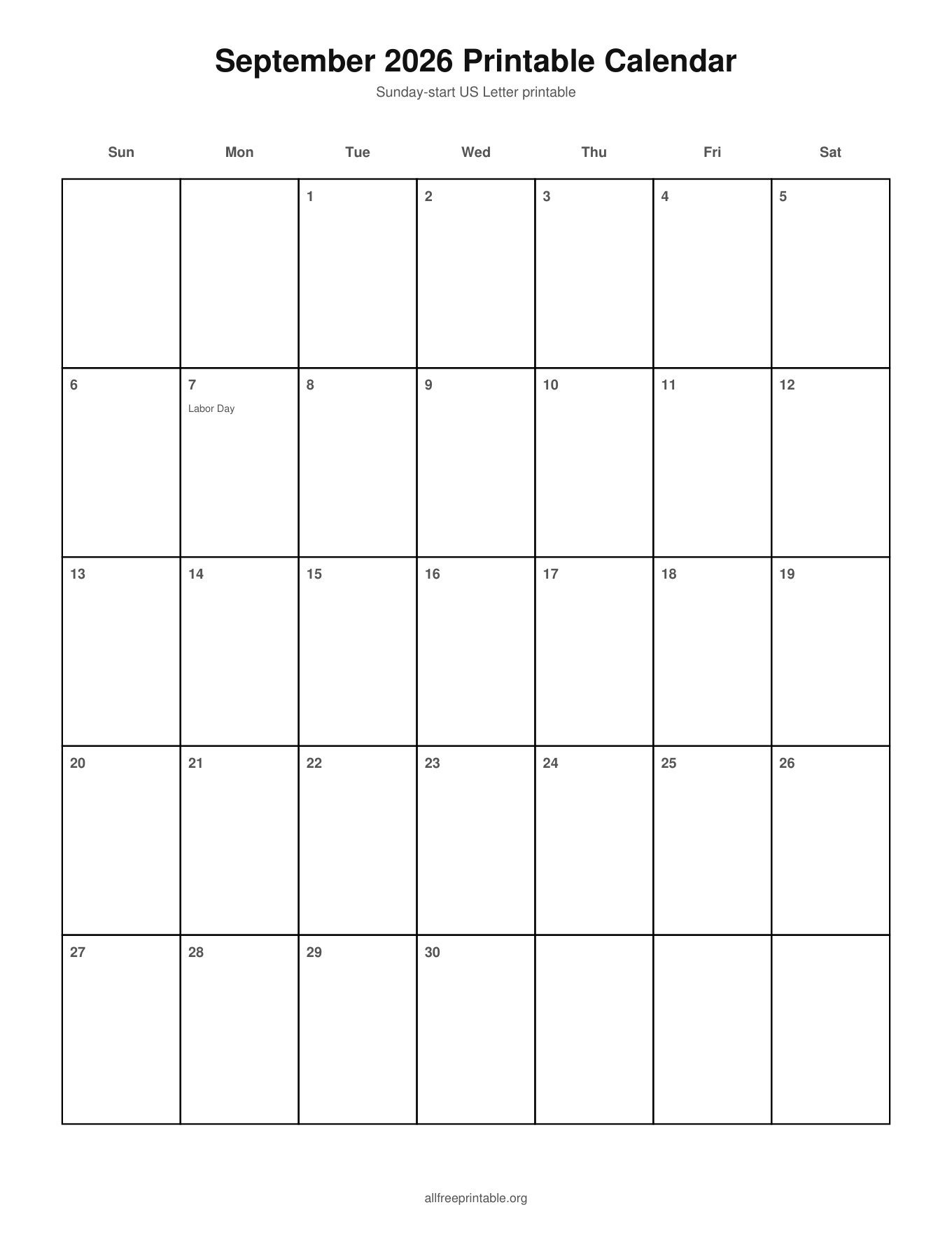 September 2026 printable calendar