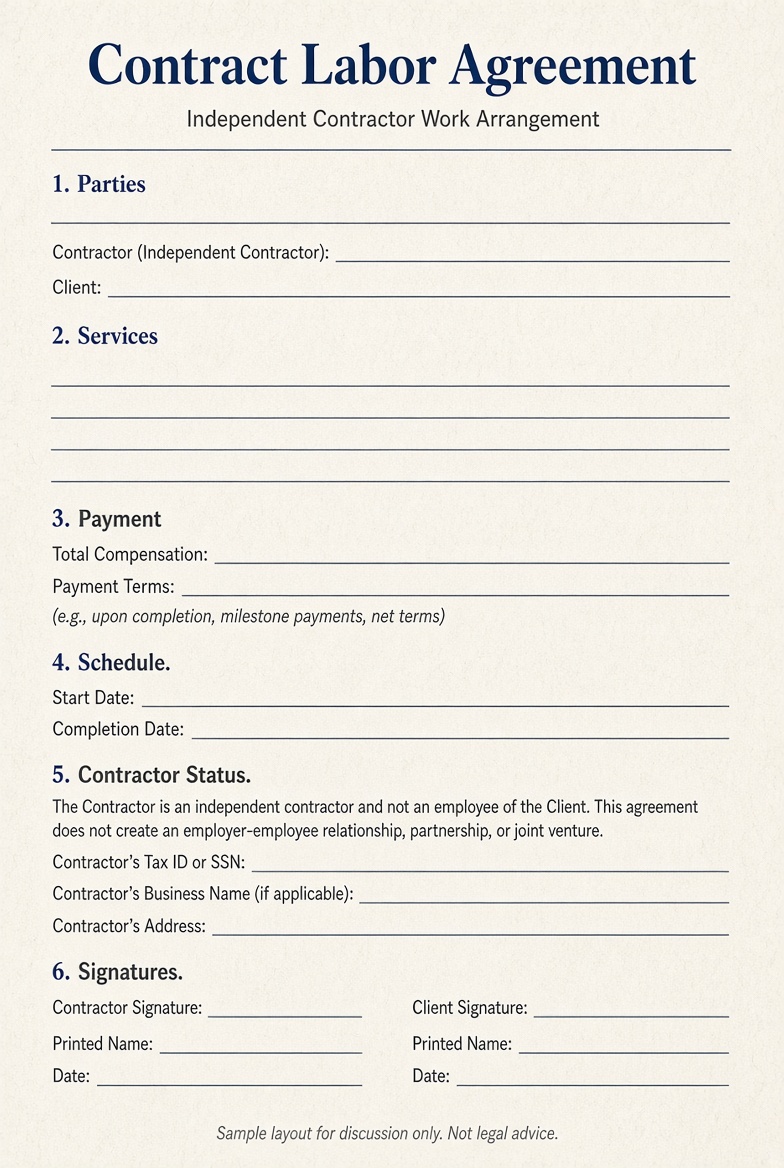 Free Printable Contract Labor Agreement Form (USA)