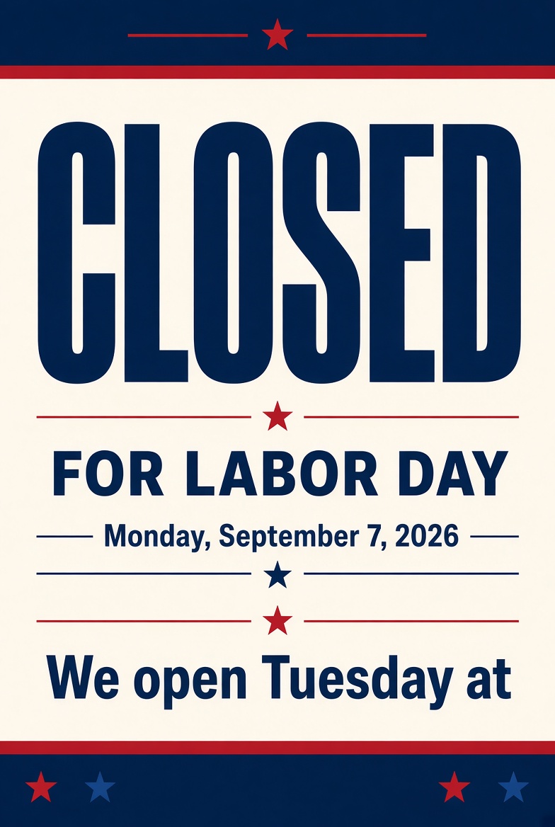 Free Printable Labor Day Closed Sign Template