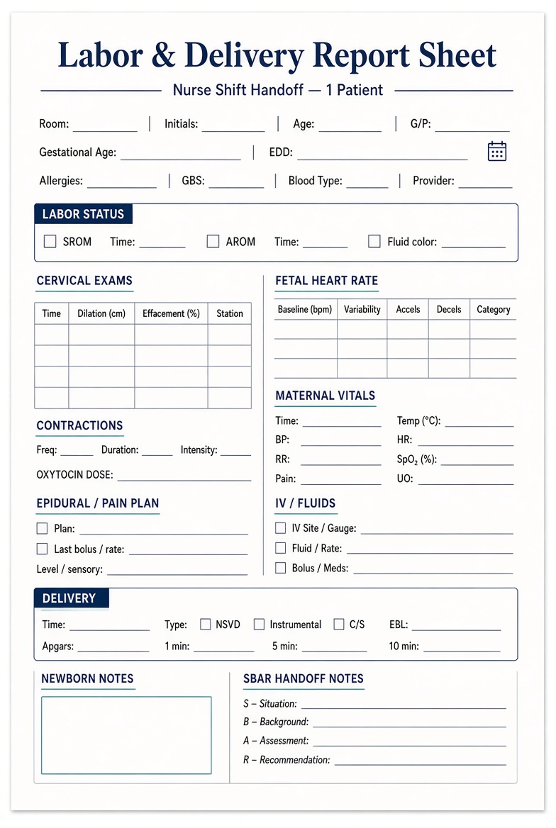 Free Printable Labor & Delivery Report Sheet PDF (4)