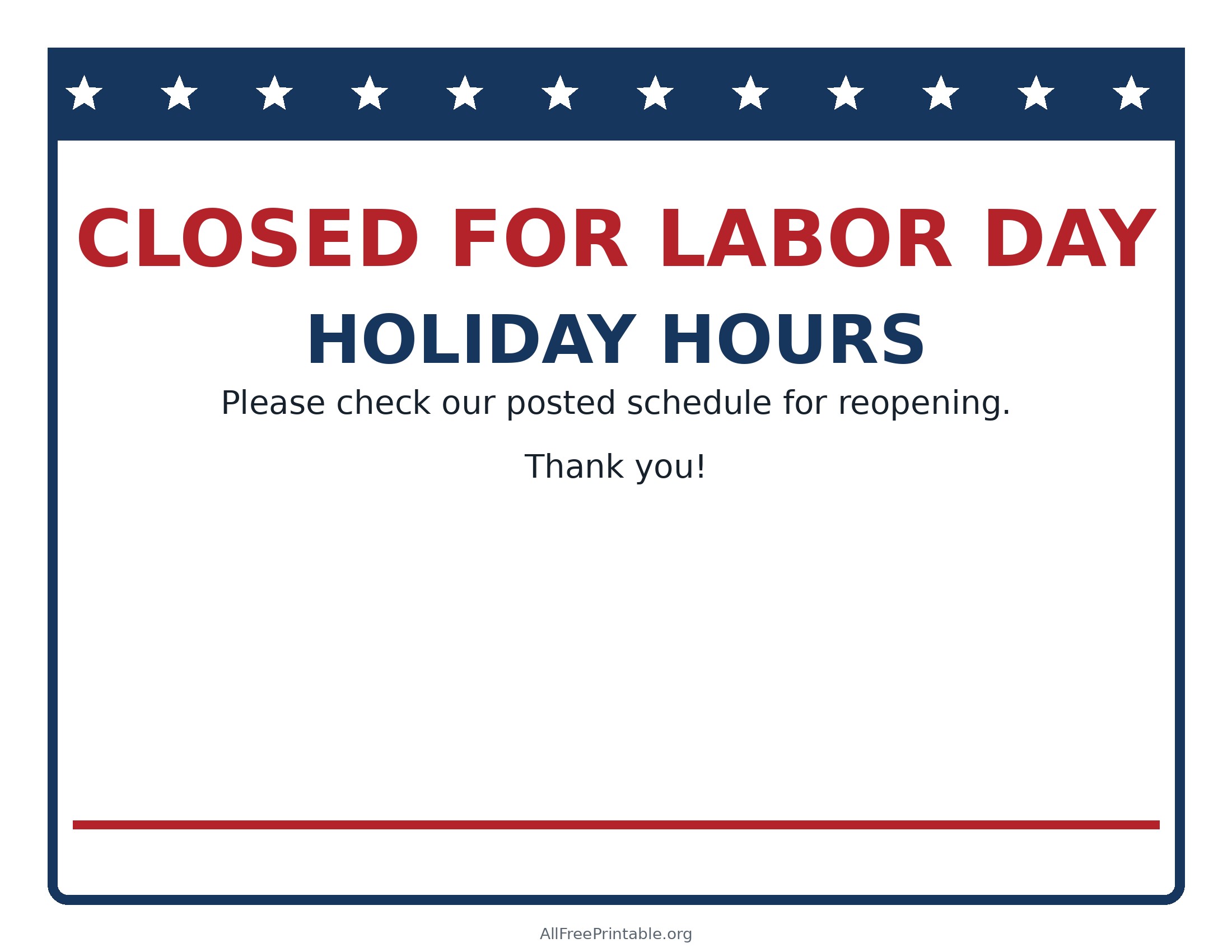 Printable Closed for Labor Day PDF sign in bold business style