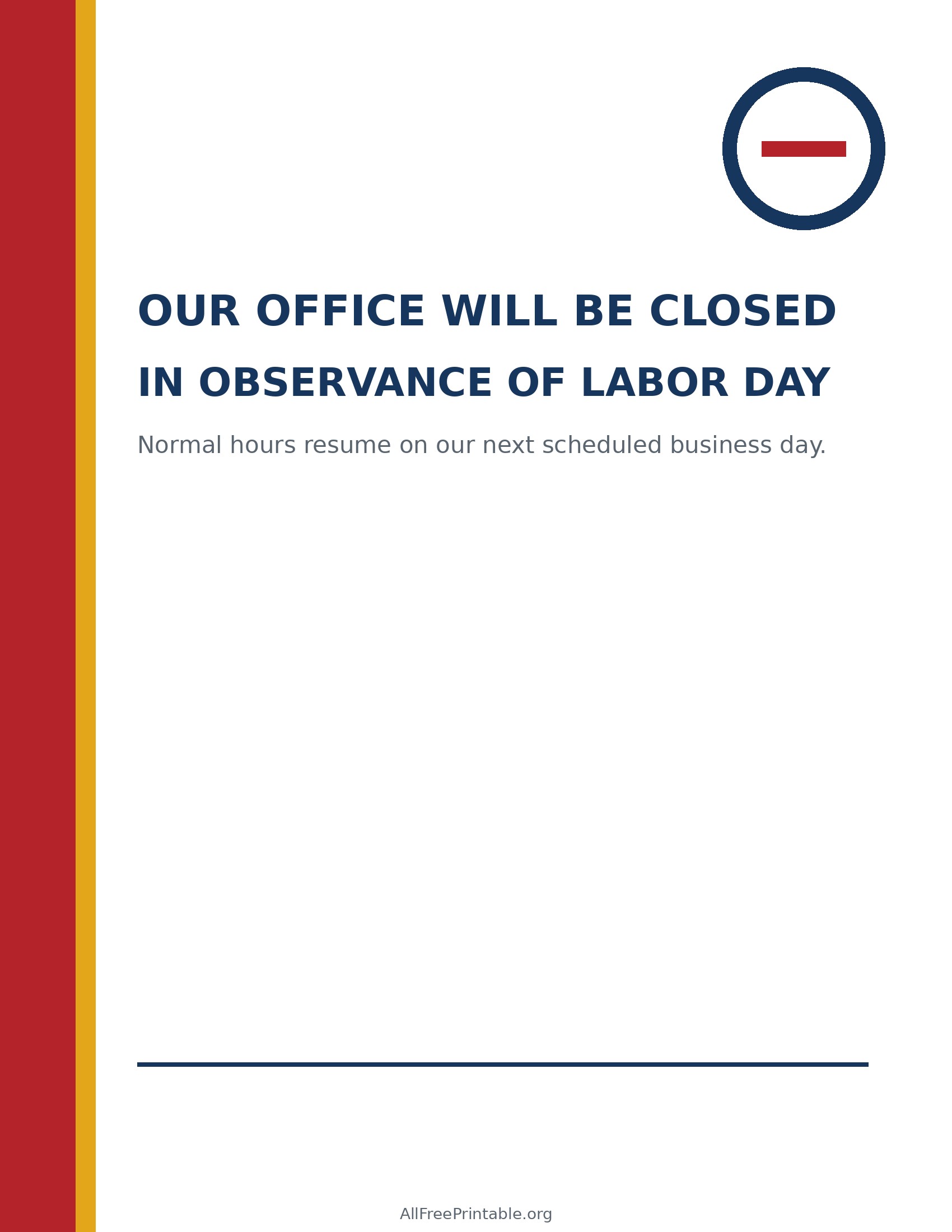 Printable Our Office Will Be Closed for Labor Day sign
